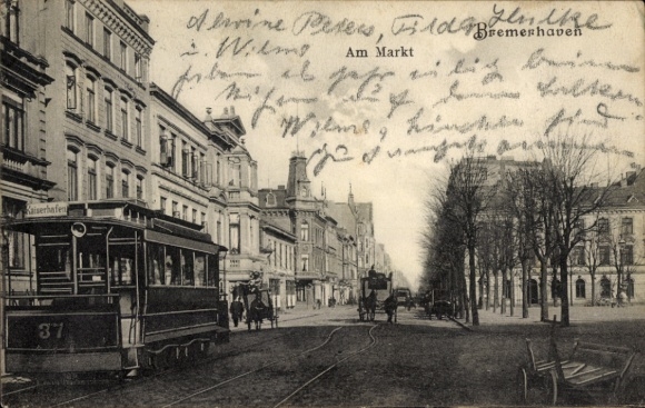 Ak Bremerhaven, Markt, Straßenbahn