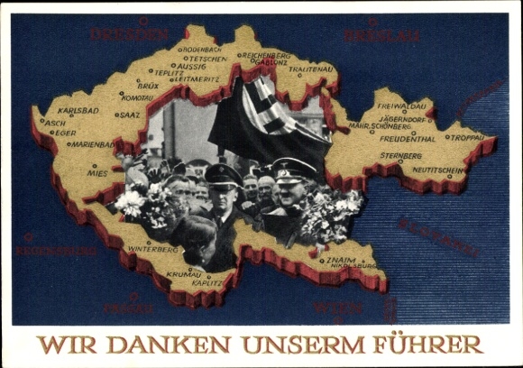Postal stationery Postcard We thank our Führer, Sudetenland, Bohemia, Moravia, Hitler