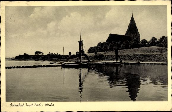 Postcard Kirchdorf Island Poel Mecklenburg, sailing boats, church