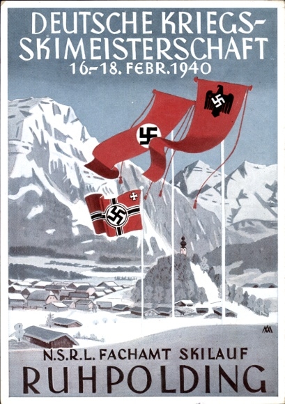 Postcard Ruhpolding in Upper Bavaria, German War Ski Championship 1940, NSRL Skiing Department