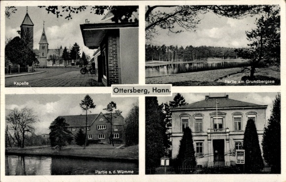 Postcard Ottersberg in Lower Saxony, Wümme, chapel, Grundbergsee, inn