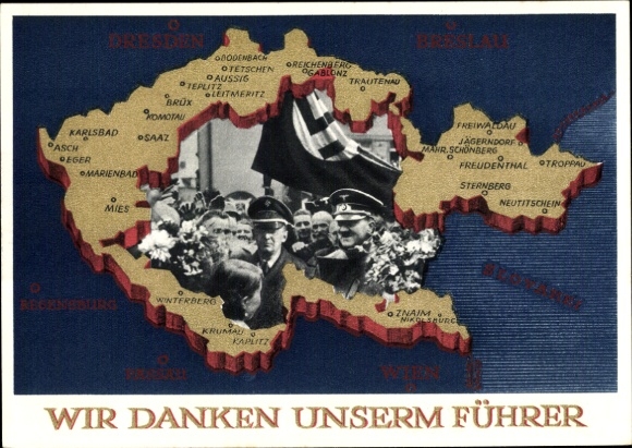 Postal stationery Postcard We thank our Führer, Sudetenland, Bohemia, Moravia, Hitler