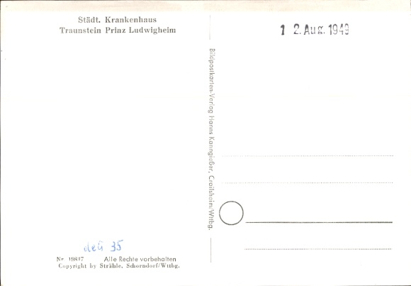 Postcard Traunstein in Upper Bavaria, aerial photograph, Municipal Hospital prince Ludwigheim