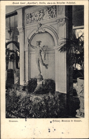 Postcard Berlin Kreuzberg, Grand Hotel Excelsior, Königgrätzer Str., fountain
