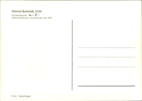 Postcard Helmut Schmidt, Federal Chancellor, SPD
