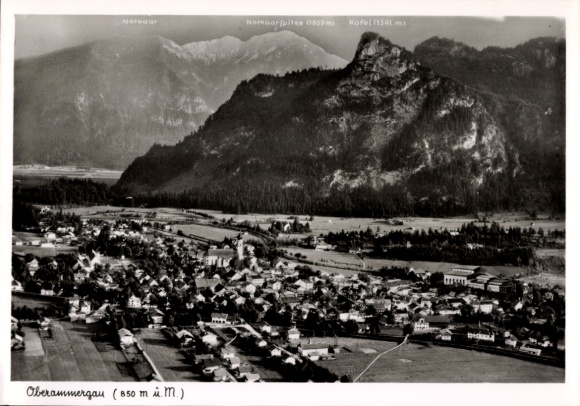 Postcard Oberammergau in Upper Bavaria, panoramic view of Notkaur, Notkaarspitze, Kofel