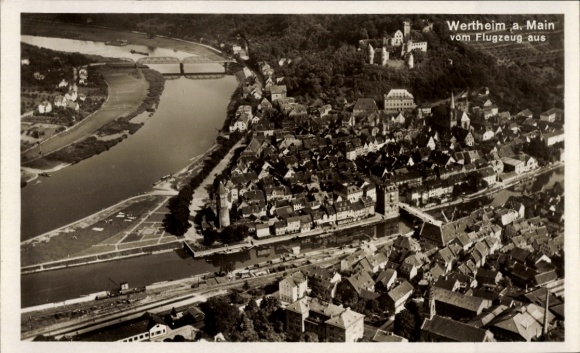Postcard Wertheim am Main, aerial photo of the city