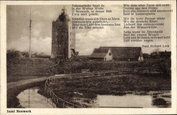 Postcard Island Neuwerk, lighthouse, poem Paul Richard Luck