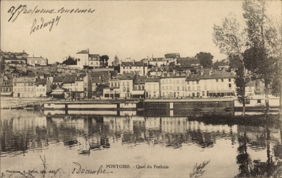 Postcard Pontoise Val d'Oise, Beautiful view of the city, Quai du Pothuis, river, buildings