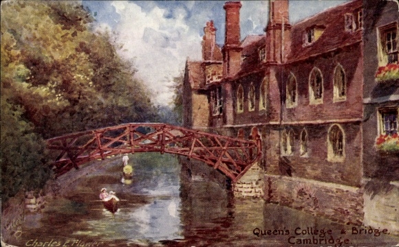 Artist Postcard Flower, Charles F., Cambridge East England, Queens College and Bridge