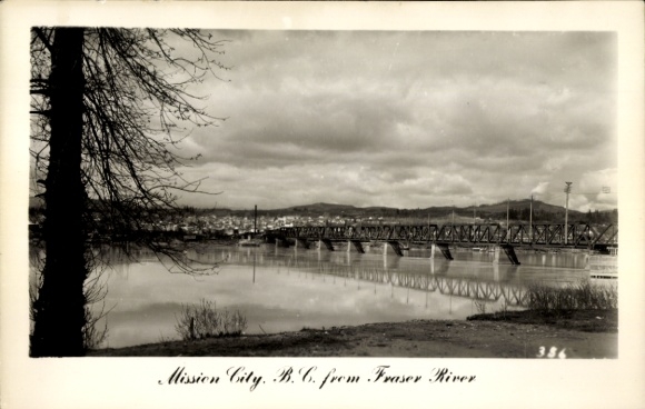 Ak Mission City British Columbia Kanada, Fraser River, Brücke