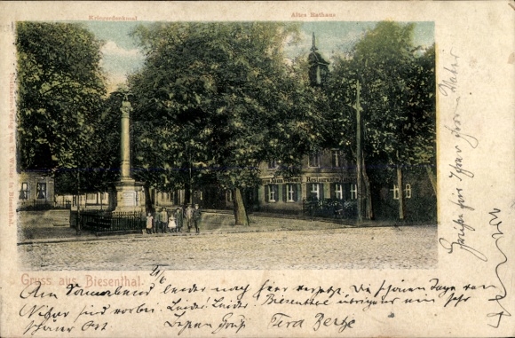 Postcard Biesenthal in der Mark, Old Town Hall, War Memorial