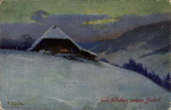 Artist Postcard Reiss, Fritz, Winter in the Black Forest, Happy New Year