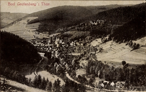 Ak Leutenberg in Thüringen, Landschaftsaufnahme, Villen, Wald, Felder, r Stil