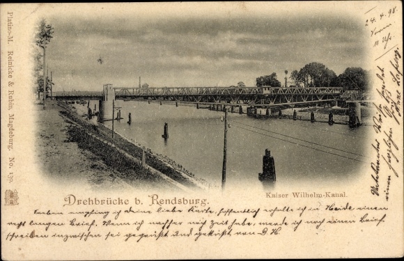 Postcard Rendsburg in Schleswig Holstein, Kaiser Wilhelm Canal, swing bridge