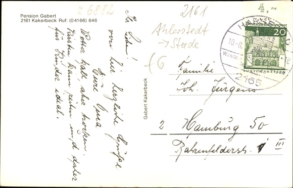Postcard Kakerbeck Ahlerstedt district of Stade in Lower Saxony, Pension Gabert, swimming pool, horses