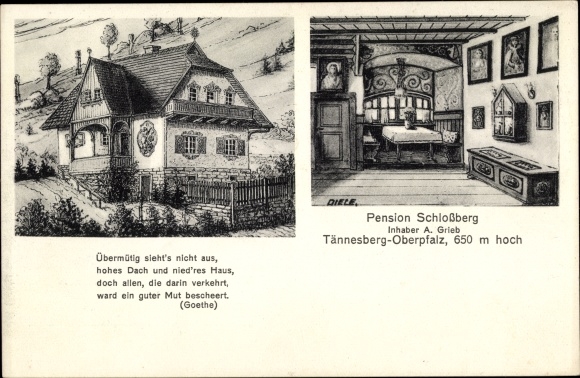 Postcard Tännesberg in der Oberpfalz, Pension Schloßberg, Diele, It doesn&#39;t look cocky... Goethe