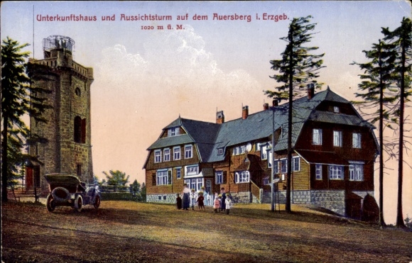 Postcard Wildenthal Eibenstock in the Ore Mountains, Auersberg, accommodation house, observation tower