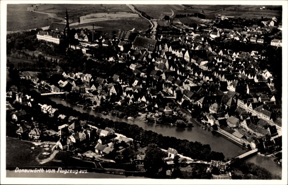 Postcard Donauwörth in Swabia Bavaria, aerial photo of the place