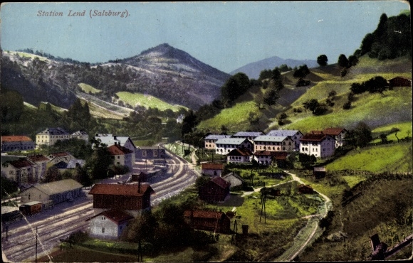 Postcard Lend in Salzburg, view of the train station