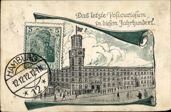 Stamps Postcard Hamburg, Post Office, Date 12.12.12