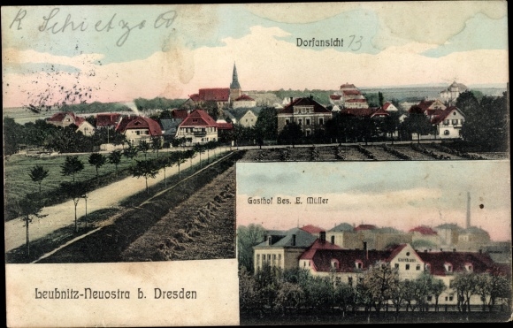 PC Dresden Southeast Leubnitz Neuostra, view of the village, inn owned by E. Müller