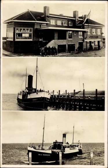 Postcard Oudeschild Texel North Holland Netherlands, Stoombootskoffiehuis, SS Marsdiep, Dokter Wagemaker
