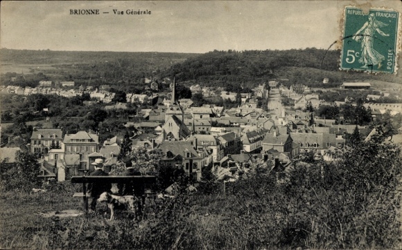 Postcard Brionne Eure, city view, hilly landscape, architecture,
