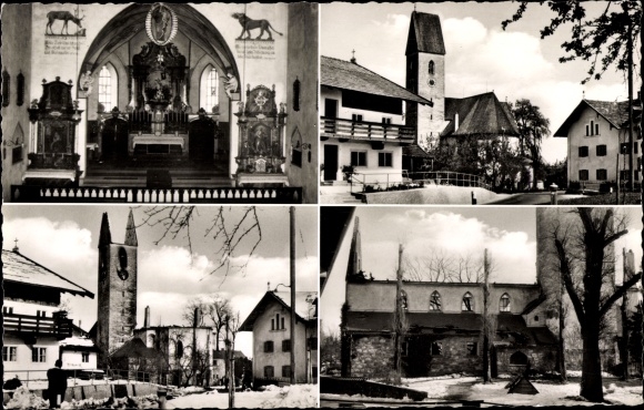 Postcard Kirchdorf am Inn Raubling in Upper Bavaria, Catholic parish church, exterior and interior views