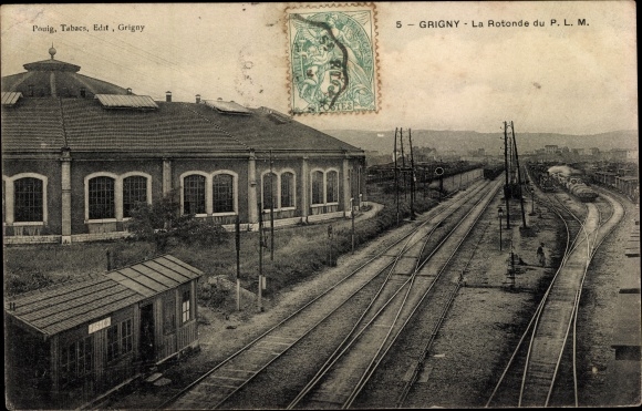 Postcard Grigny Lyon Rhône, La Rotonde du PLM, Bahnhof