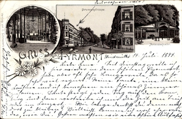 Precursor Chromo-Litho Bad Pyrmont in Lower Saxony, Stahltrinkhalle, Brunnenstraße, Helenenquelle