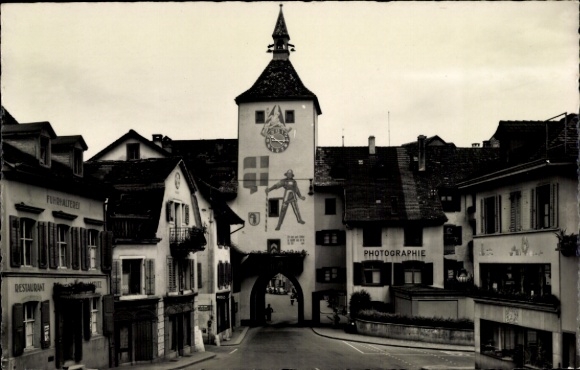 Ak Liestal Kanton Basel Land Schweiz, Stadtansicht, Tor, Restaurant Fuhrhaltere, Photographie