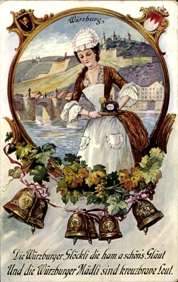 PC Würzburg am Main Lower Franconia, Würzburger Glöckli, maid with wine bottle