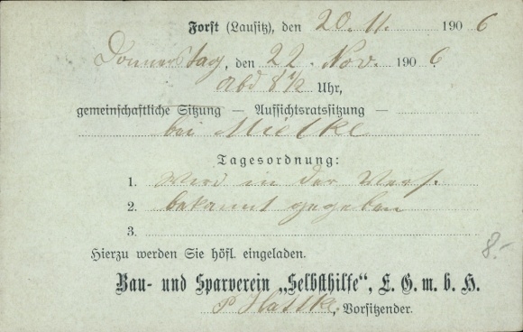 Postcard Forst in der Lausitz, Building and Savings Association Self-Help, Supervisory Board Meeting