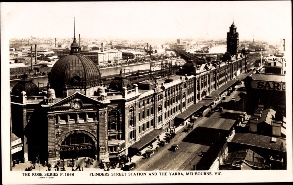 Postcard Melbourne Australia, Flinders Street Station and the Yarra