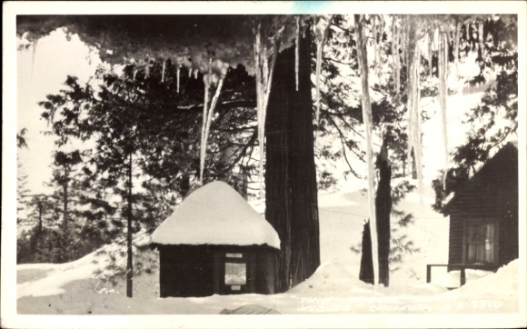 Ak Berkeley Californië VS, hut, winteridylle, ijspegels