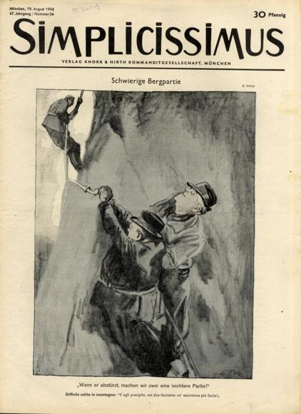 Simplicissimus Issue 34 August 1942 Caricature Difficult mountain outing E. Thöny Verlag Hirth