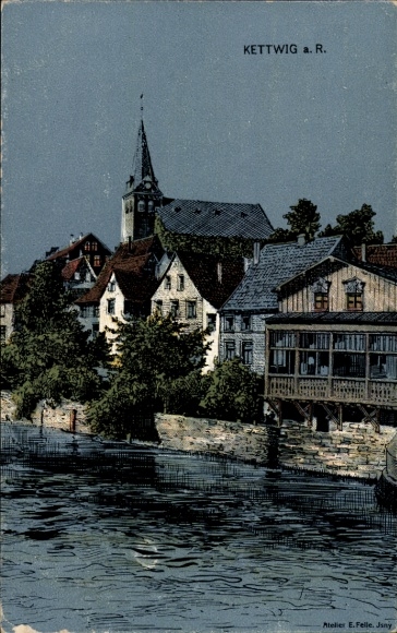 Artist Postcard Felle, Eugen, Kettwig Essen in the Ruhr area, partial view, church