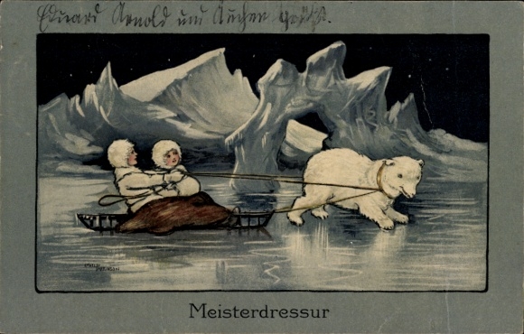 Artist Postcard Master Dressurd, Polar Bear Pulls a Sleigh