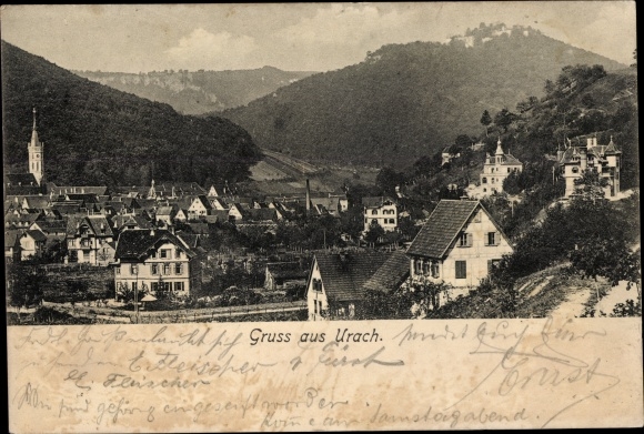 Postcard Bad Urach in the Swabian Alb, view of the town