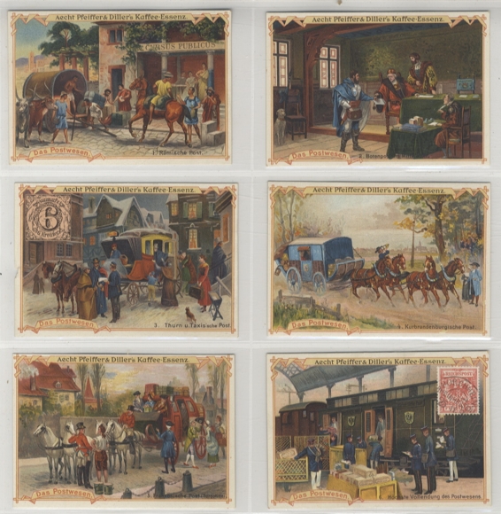 Complete merchant picture series The postal system, Pfeiffer &amp; Diller&#39;s coffee essence, Horchheim, 1900