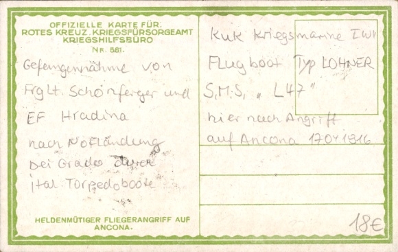 Artist Postcard Heroic Attack on Ancona, Kuk Kriegsmarine, Flying Boat Type Lohner, SMS L47, 1916