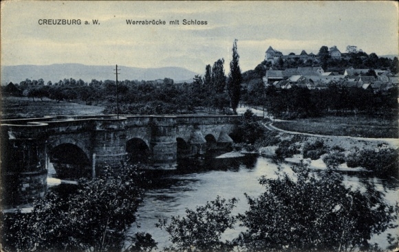 Postcard Creuzburg an der Werra, Werra Bridge, Castle