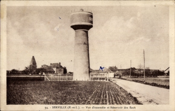 CPA Serville Eure et Loire, Vue d'ensemble et Reservoir des Eaux