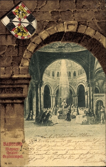 Wapenbriefkaart Bayreuth in Opper-Franken, Wagner Theater, Tempel van de Graal, Parsifal
