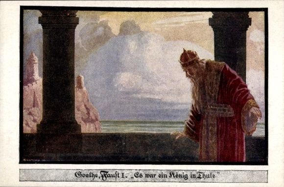 Artist Postcard Goethe, Faust, Quote, There was a king in Thule, League of Germans in Bohemia