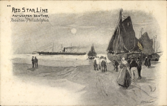 Künstler Ak Red Star Line Antwerpen New York, Boston Philadelphia, Dampfer, Segelschiff