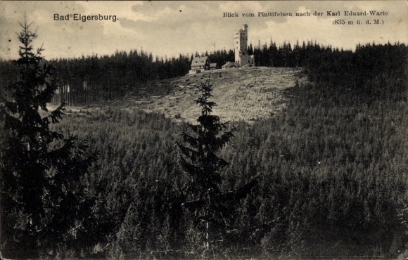 Postcard Elgersburg in Thuringia, Carl Eduard Warte, view of Karl Eduard-Warte, forest landscape, heights