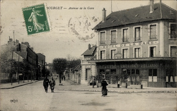 Ak Le Bourget Seine Saint Denis, Hotel de la Gare, Avenue de la Gare, Post-Stempel, 5 Francs