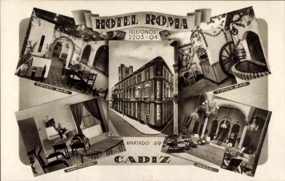 Postcard Cádiz Andalusia Spain, Hotel Roma, Bar, Rooms